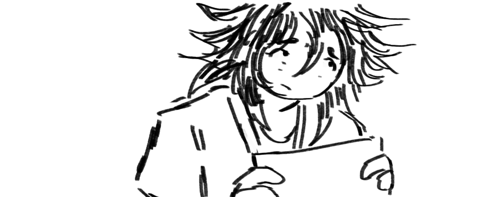 A close shot on Peyton. Xe is looking away, concerned.